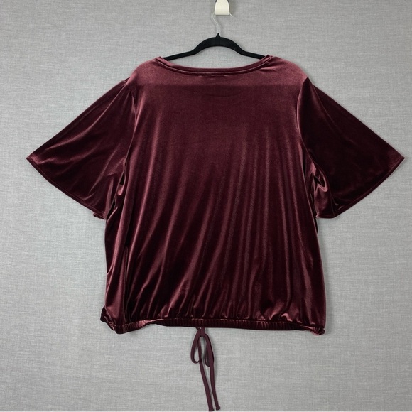 NEW Loft Velour Top Plum Short Sleeve Drawstring Waist Sz XL - Picture 2 of 9